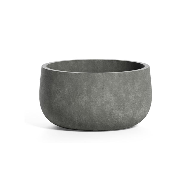 Mondo Low Round fiberglass planter in Grey Stone, 9.4 in Ø x 5 in H