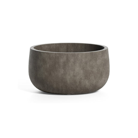 Mondo Low Round fiberglass planter in River Stone, 9.4 in Ø x 5 in H