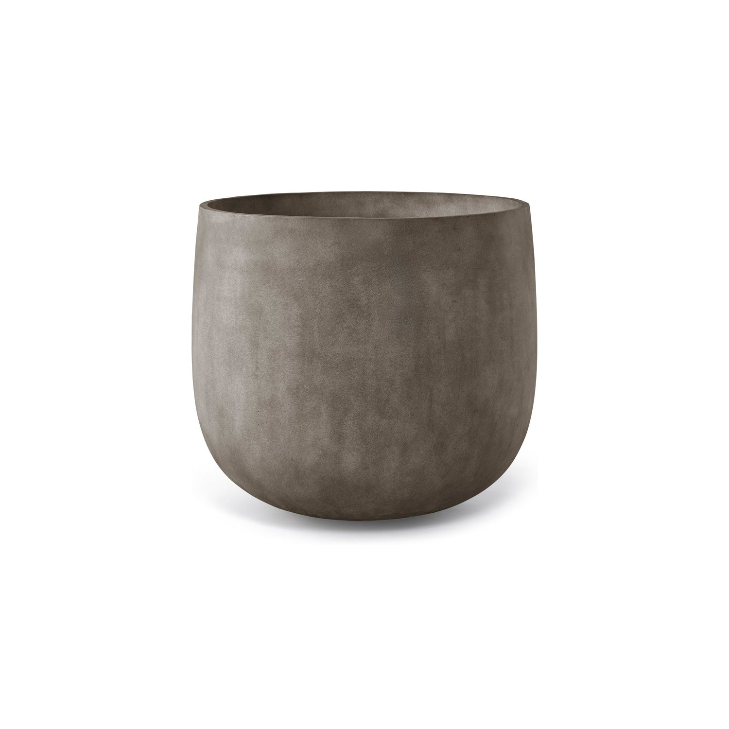 Mondo round fiberglass planter in River Stone, 34.8 in diam. x 31.3 in