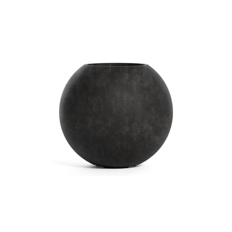 Orbo Sphere fiberglass planter in Carbon Stone, 29.5 in Ø x 26.2 in H