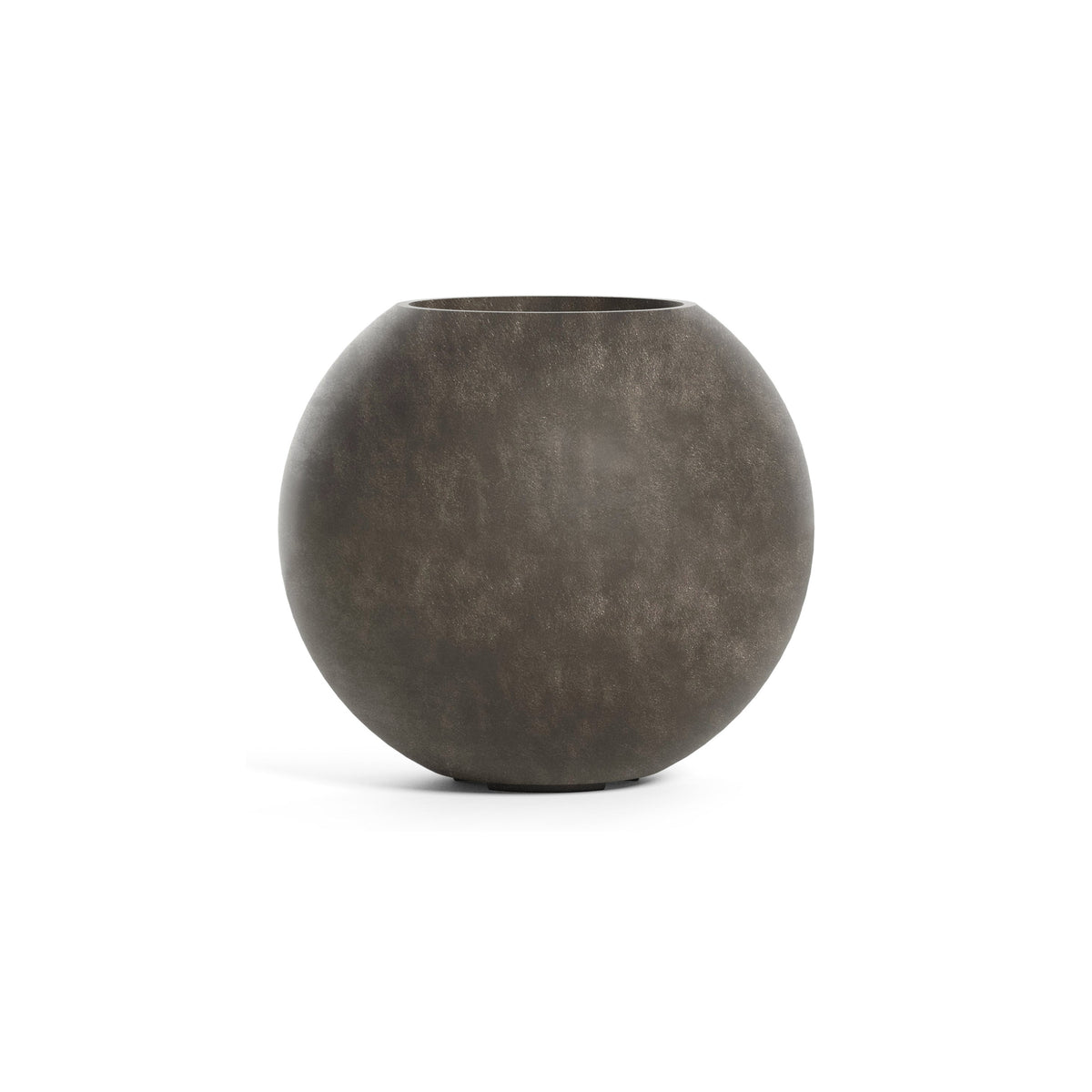 Orbo Sphere fiberglass planter in River Stone, 29.5 in Ø x 26.2 in H