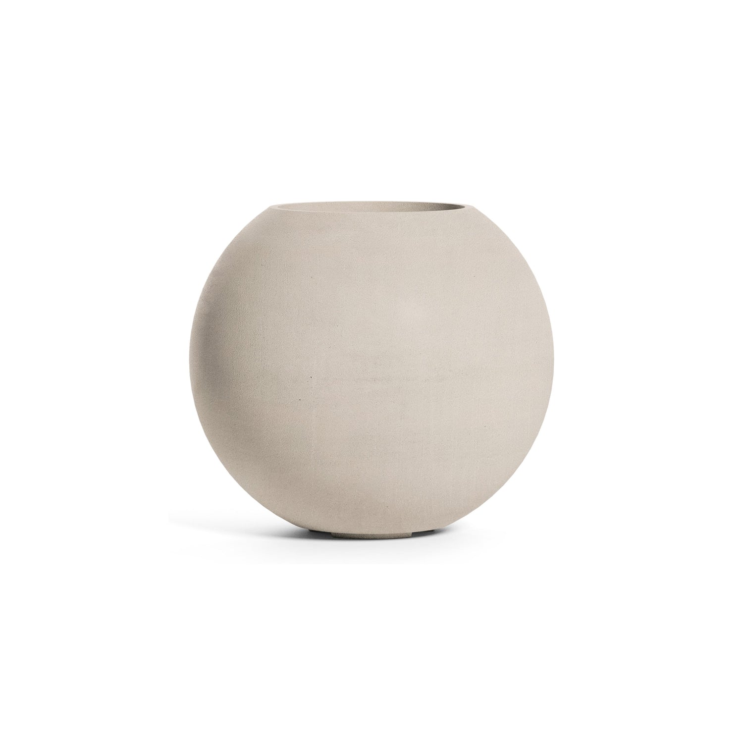 Orbo Sphere fiberglass planter in Sand Stone, 35.4 in Ø x 31.3 in H