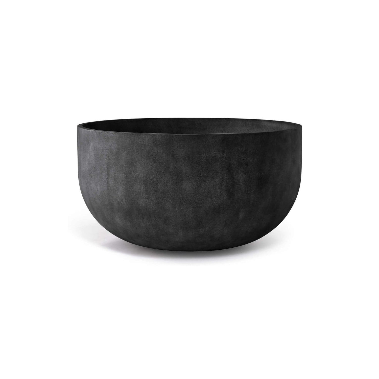 Roco Low Round fiberglass planter in Carbon Stone, 24.4 in Ø x 13.6 in H