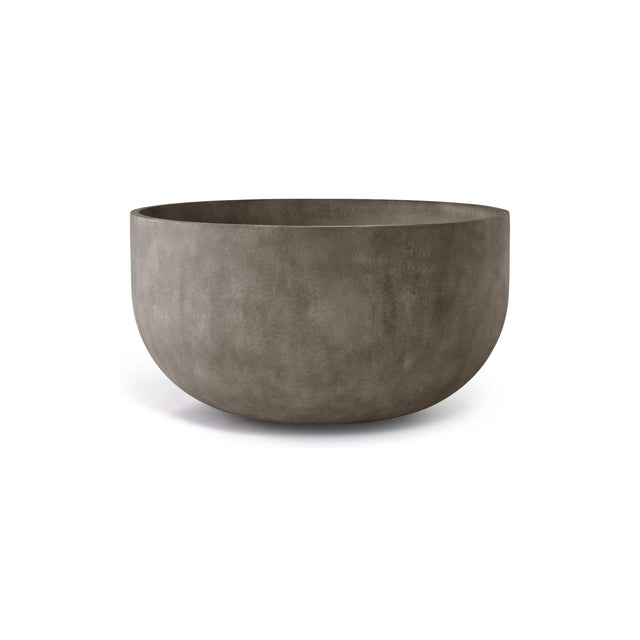Roco Low Round fiberglass planter in River Stone, 24.4 in Ø x 13.6 in H