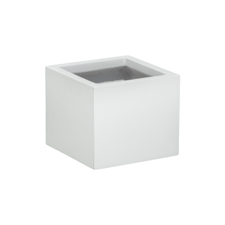 Cuba corner fiberglass planter in Matte Bright White, 14 × 14 × 12 in, studio render