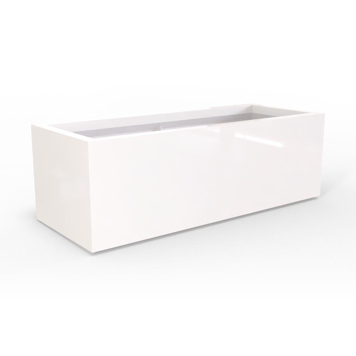 Cuba low rectangular fiberglass planter in Gloss Bright White, studio render