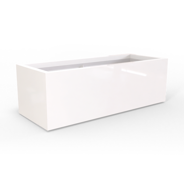 Cuba low rectangular fiberglass planter in Gloss Bright White, studio render