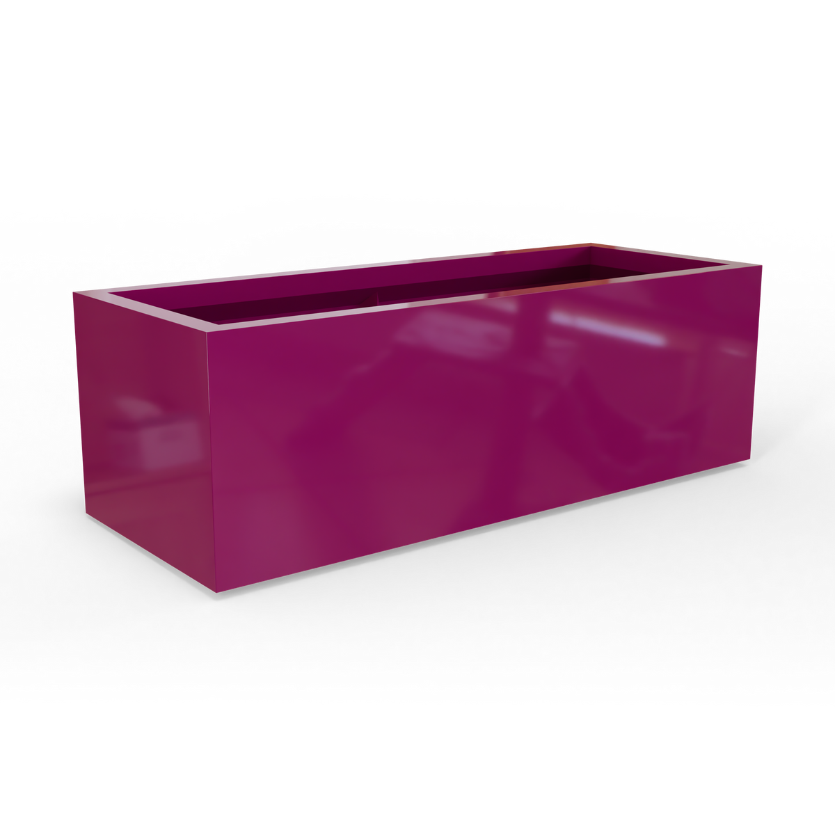 Cuba low rectangular fiberglass planter in Gloss Eggplant, studio render