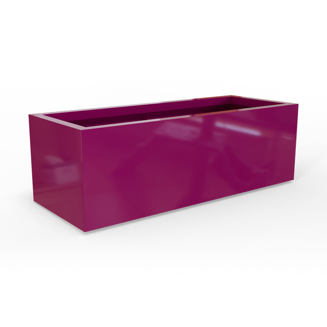 Cuba low rectangular fiberglass planter in Gloss Eggplant, studio render