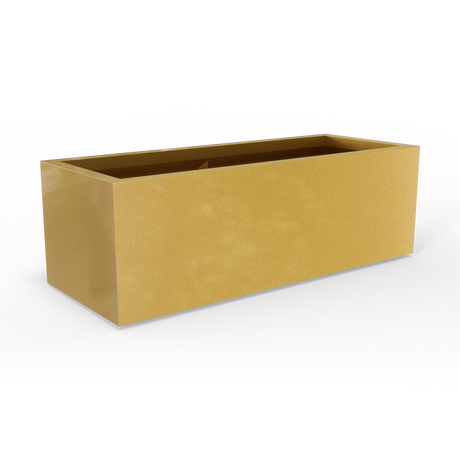 Cuba low rectangular fiberglass planter in Gloss Metallic Gold, studio render