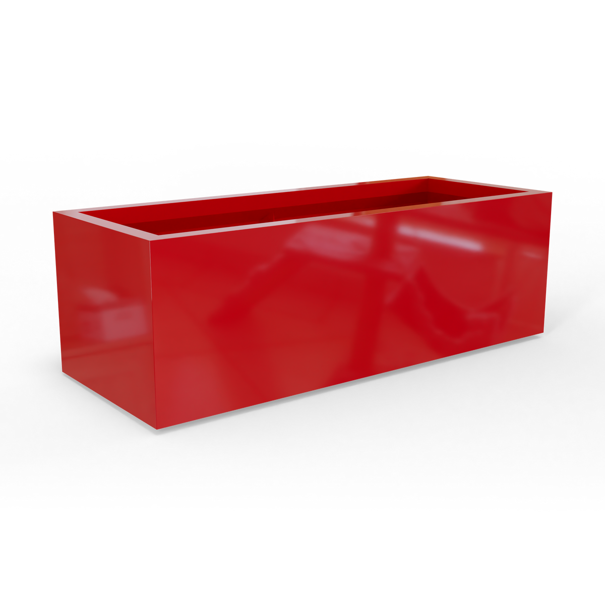 Cuba low rectangular fiberglass planter in Gloss Red, studio render