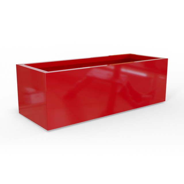 Cuba low rectangular fiberglass planter in Gloss Red, studio render