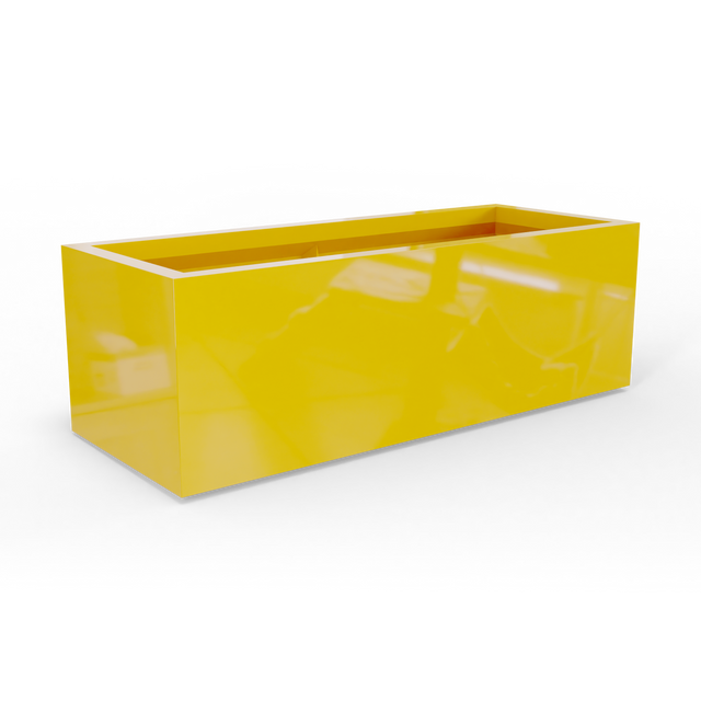 Cuba low rectangular fiberglass planter in Gloss Saffron, studio render
