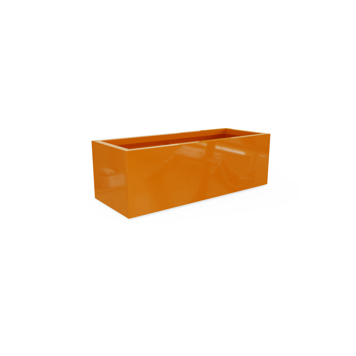 Cuba low rectangular fiberglass planter in Gloss Tangerine
