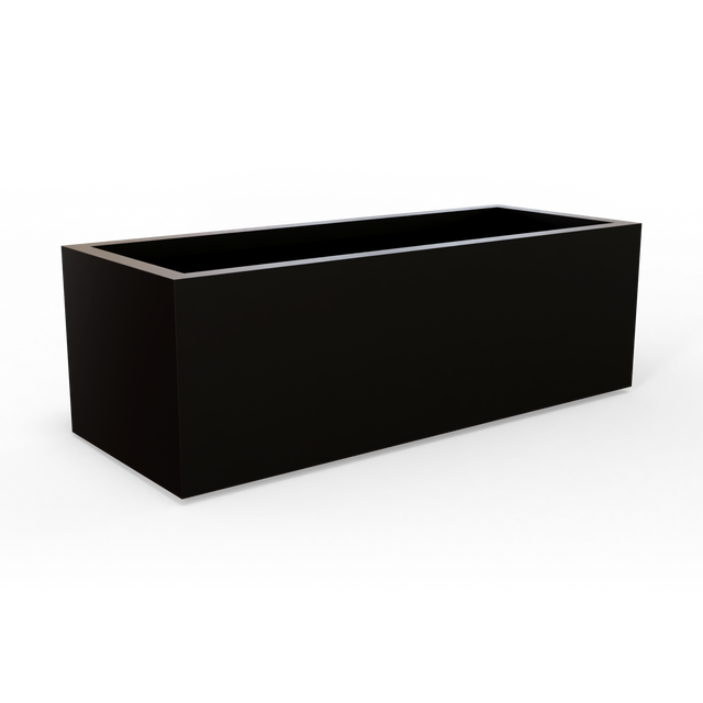 Cuba low rectangular fiberglass planter in Matte Black, studio render