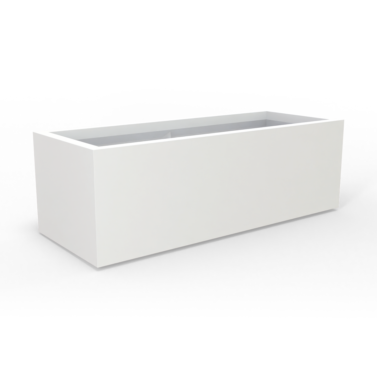 Cuba low rectangular fiberglass planter in Matte Bright White, studio render