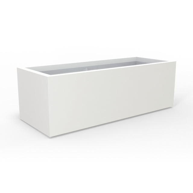 Cuba low rectangular fiberglass planter in Matte Bright White, studio render