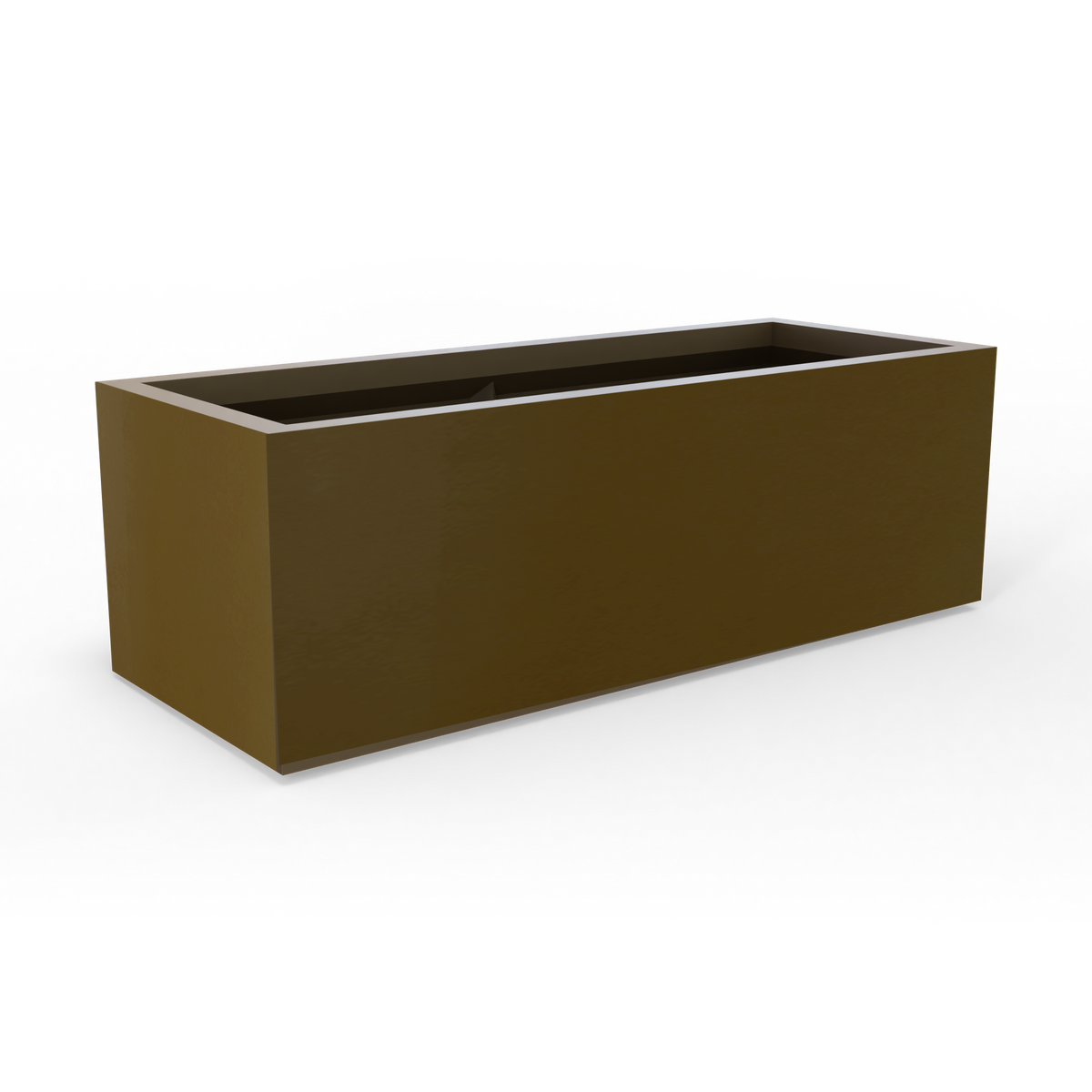 Cuba low rectangular fiberglass planter in Matte Bronze, studio render