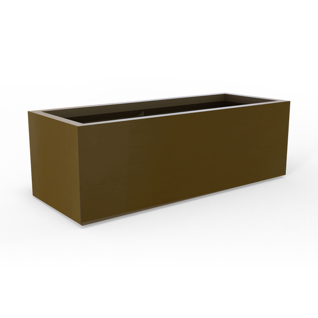 Cuba low rectangular fiberglass planter in Matte Bronze, studio render