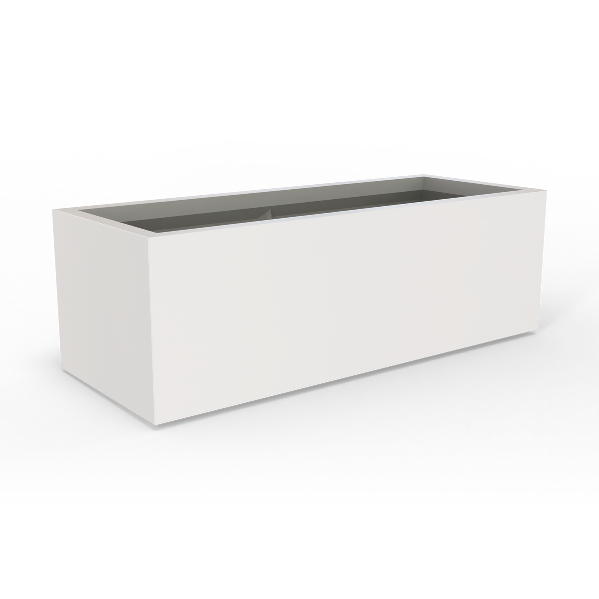 Cuba low rectangular fiberglass planter in Matte Cement Grey, studio render