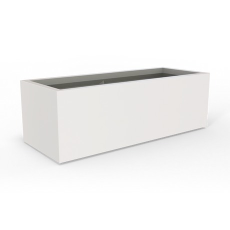 Cuba low rectangular fiberglass planter in Matte Cement Grey, studio render