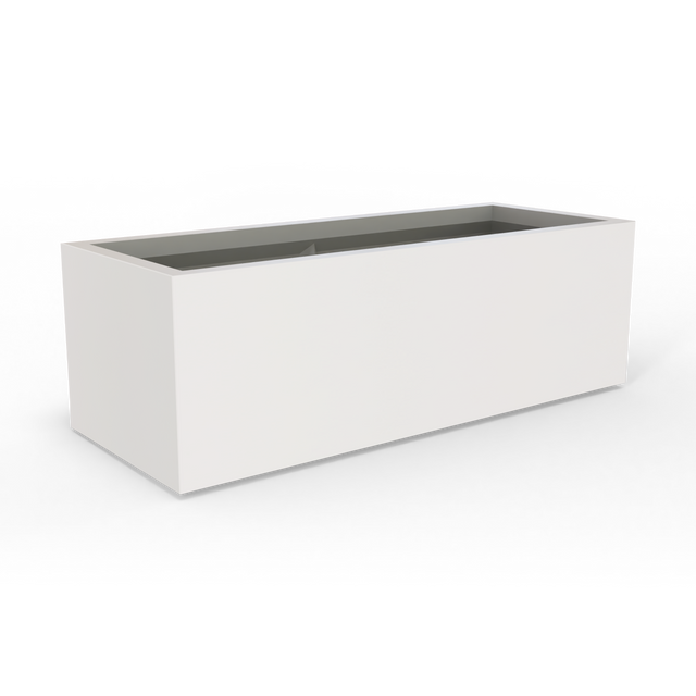 Cuba low rectangular fiberglass planter in Matte Cement Grey, studio render