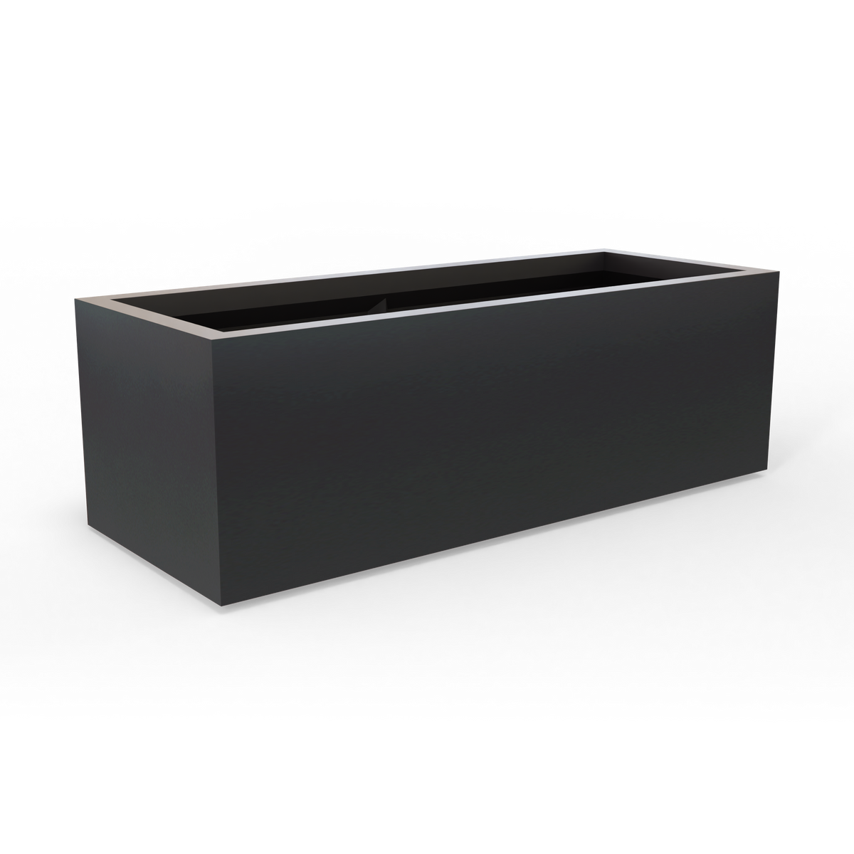 Cuba low rectangular fiberglass planter in Matte Charcoal, studio render