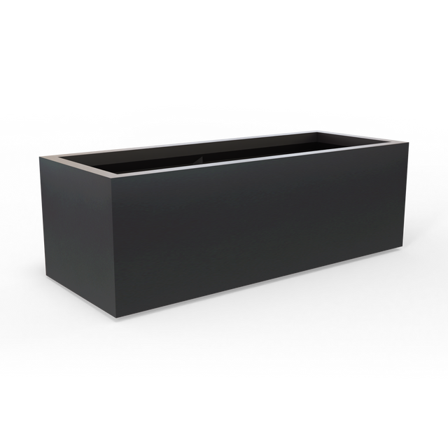 Cuba low rectangular fiberglass planter in Matte Charcoal, studio render