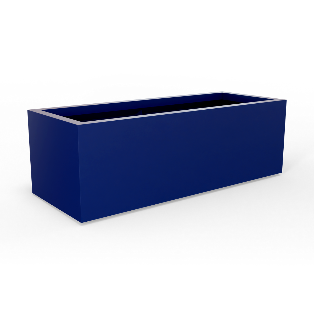 Cuba low rectangular fiberglass planter in Matte Cobalt Blue, studio render