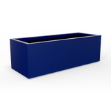 Cuba low rectangular fiberglass planter in Matte Cobalt Blue, studio render