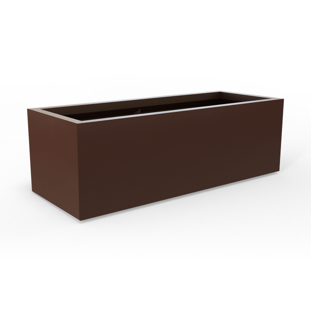 Cuba low rectangular fiberglass planter in Matte Dark Brown, studio render