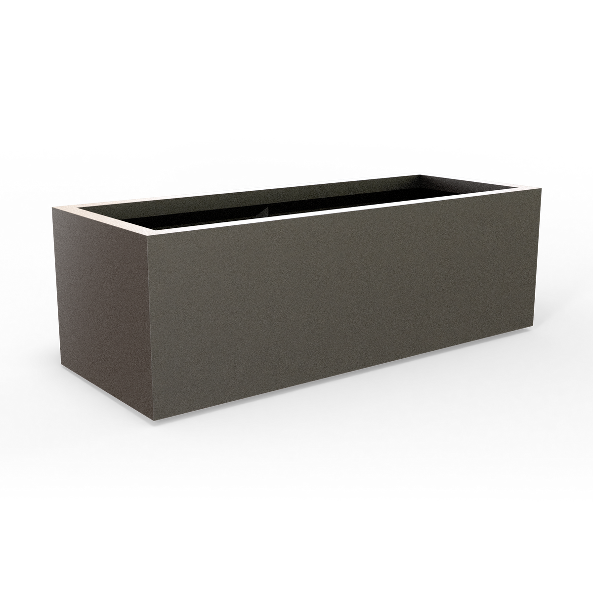 Cuba low rectangular fiberglass planter in Matte Gunmetal, studio render