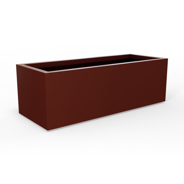 Cuba low rectangular fiberglass planter in Matte Terra Cotta, studio render