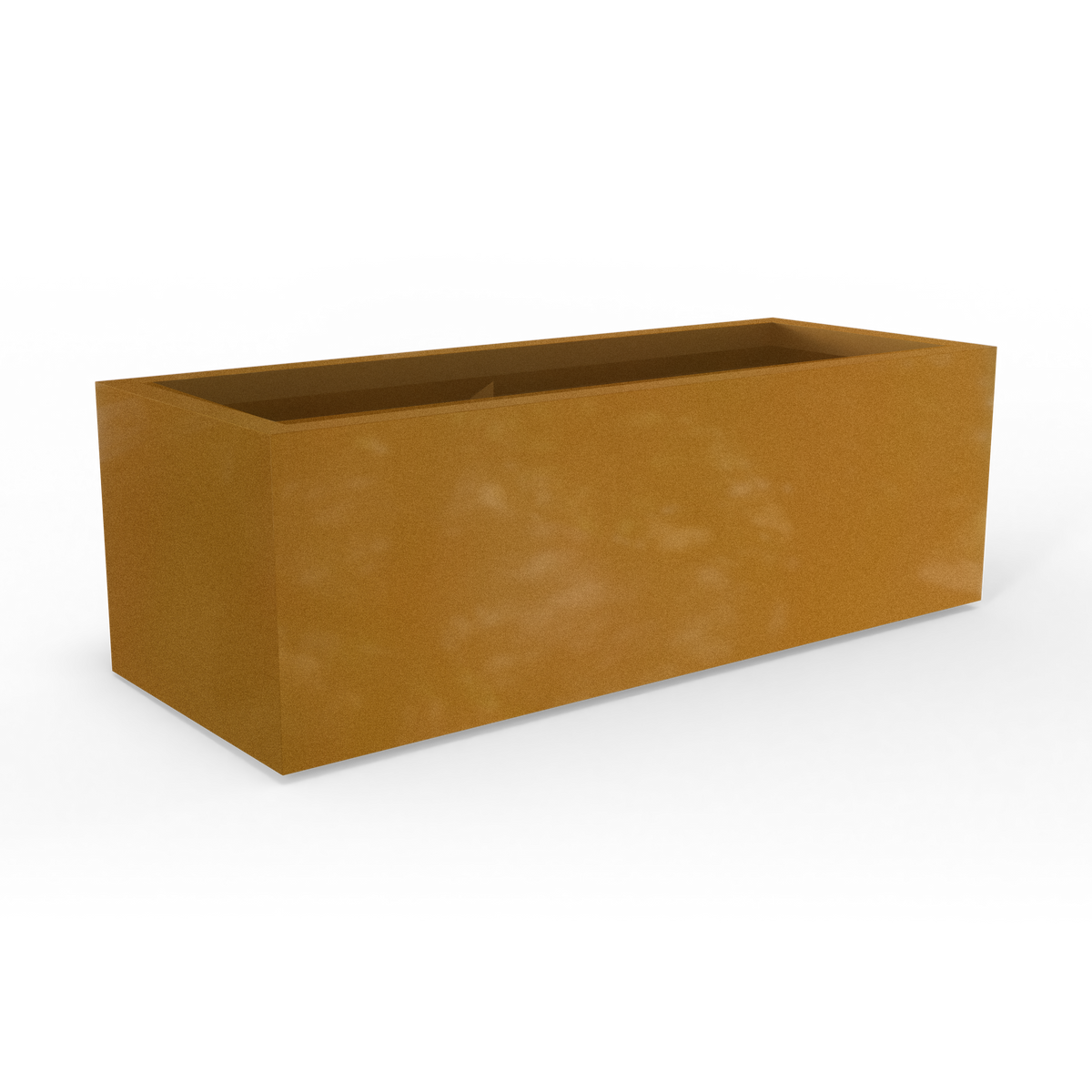 Cuba low rectangular fiberglass planter in Metallic Bronze, studio render