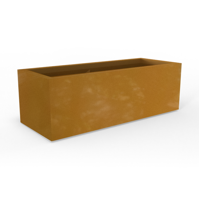 Cuba low rectangular fiberglass planter in Metallic Bronze, studio render
