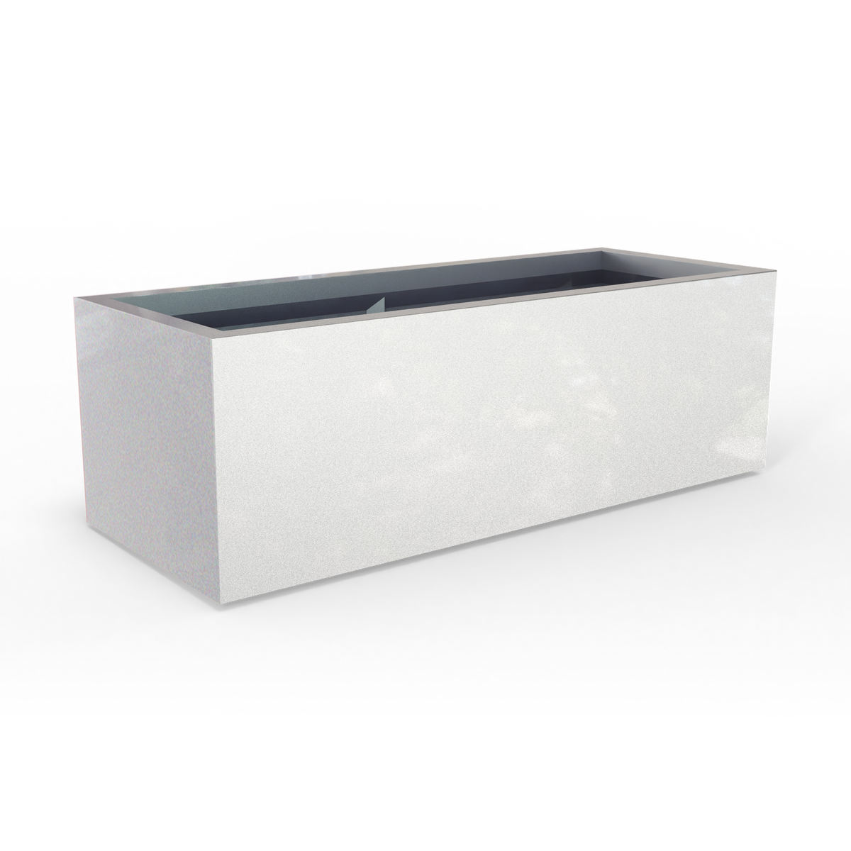 Cuba low rectangular fiberglass planter in Metallic Silver, studio render