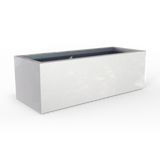 Cuba low rectangular fiberglass planter in Metallic Silver, studio render