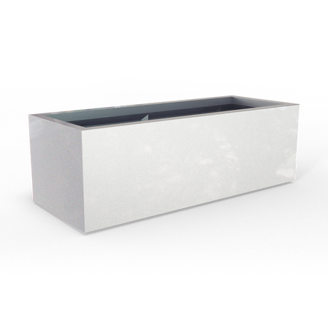 Cuba low rectangular fiberglass planter in Metallic Silver, studio render