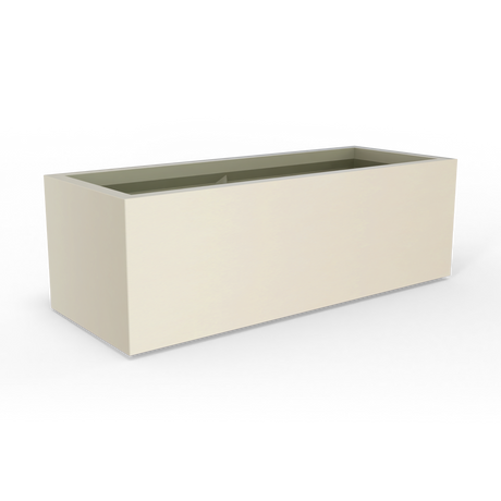 Cuba low rectangular fiberglass planter in Satin Beige, studio render