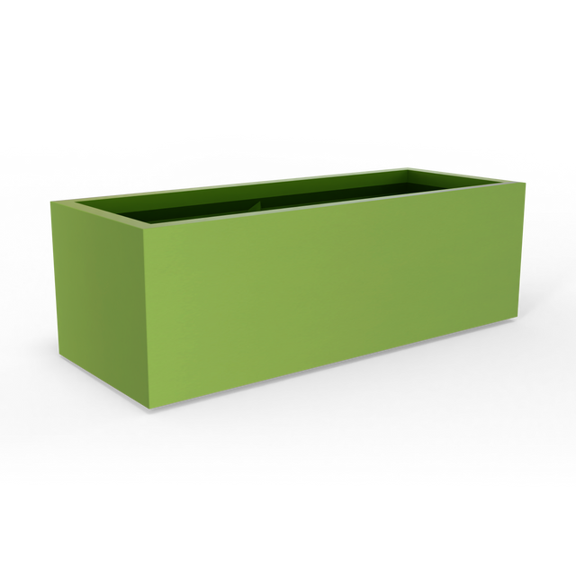 Cuba low rectangular fiberglass planter in Satin Green, studio render