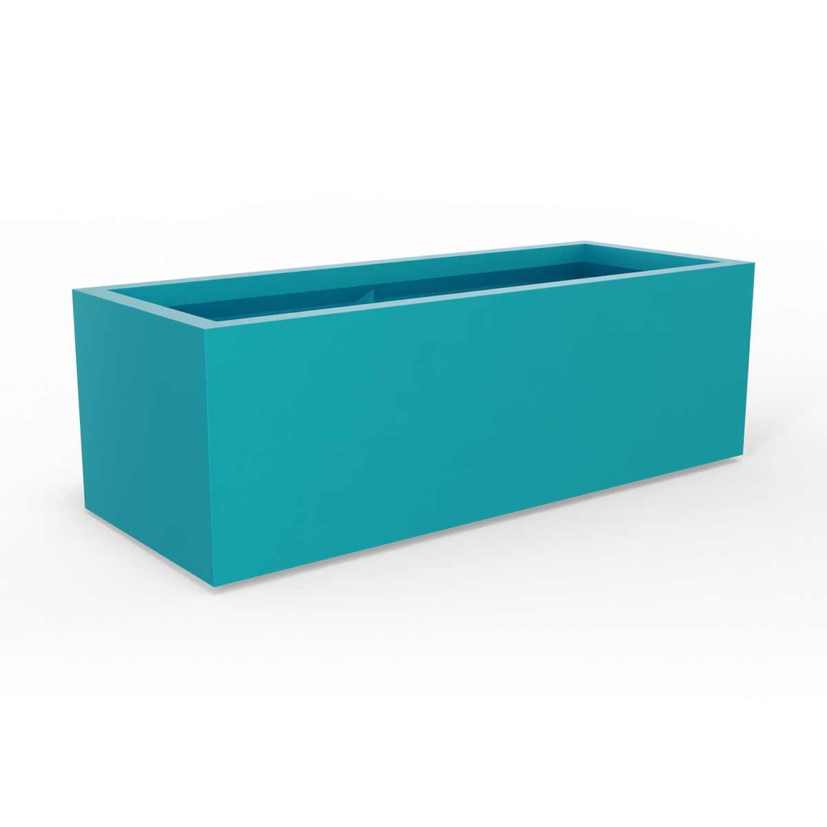 Cuba low rectangular fiberglass planter in Satin Seafoam Green, studio render
