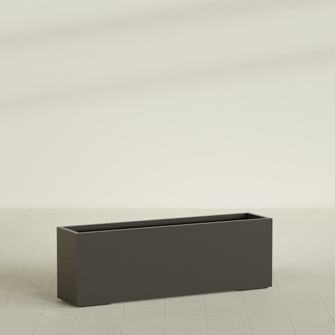 Tolga Rectangular Planter in Matte Dark Brown, 72"L × 16"D × 24"H, shown empty