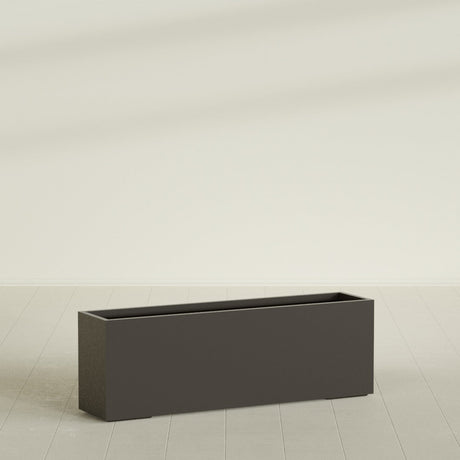 Tolga Rectangular Planter in Matte Dark Brown, 72"L × 16"D × 24"H, shown empty