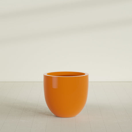 Alzira Bowl Planter in Gloss Tangerine, 30"D × 28"H, shown empty