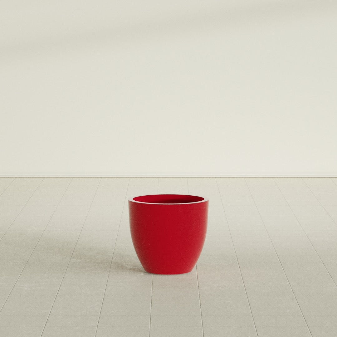 Wannsee Round Planter in Gloss Red, 22"D × 19"H, shown empty