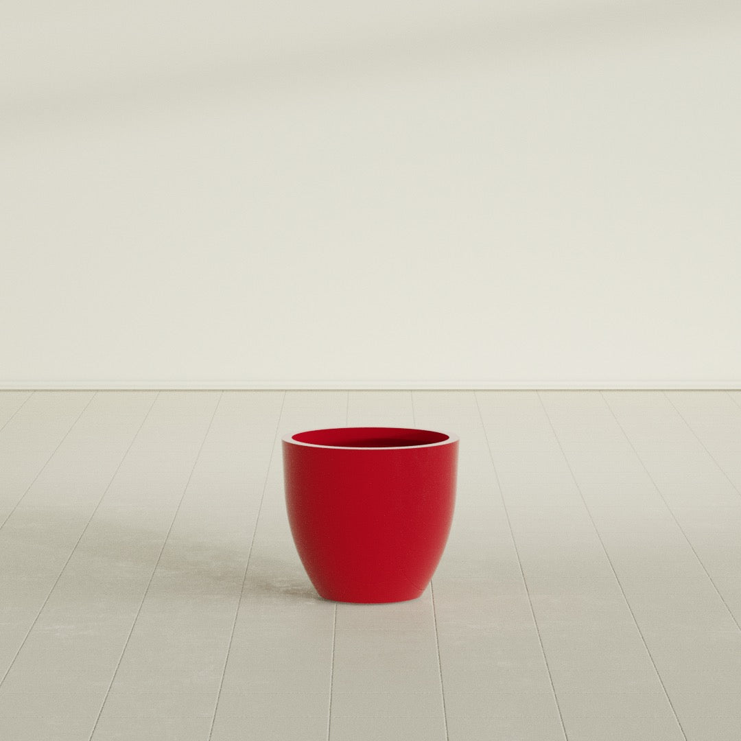 Wannsee Round Planter in Gloss Red, 22"D × 19"H, shown empty