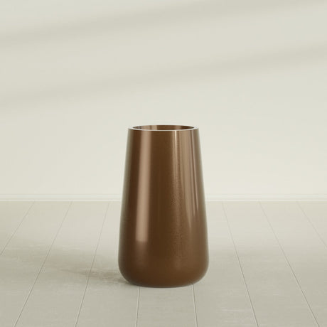 Saigon Tapered Round Planter in Metallic Bronze, 19"D × 42"H, shown empty