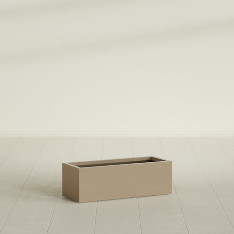 Cuba Low Rectangular Planter in Gloss Metallic Gold, 36"L × 14"D × 12"H, shown empty