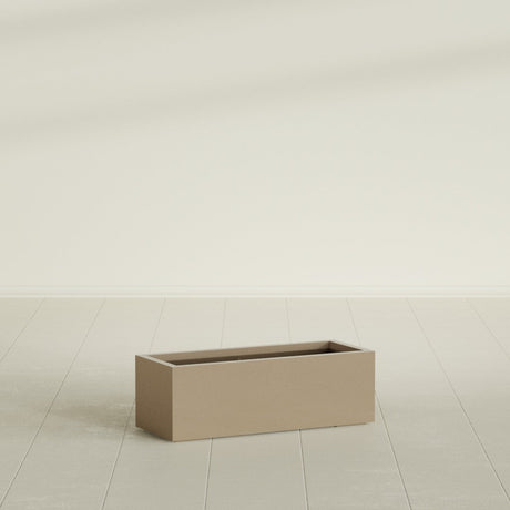 Cuba Low Rectangular Planter in Gloss Metallic Gold, 36"L × 14"D × 12"H, shown empty