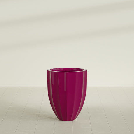 Alicante Fluted Planter in Gloss Eggplant, 22"D × 27"H, shown empty